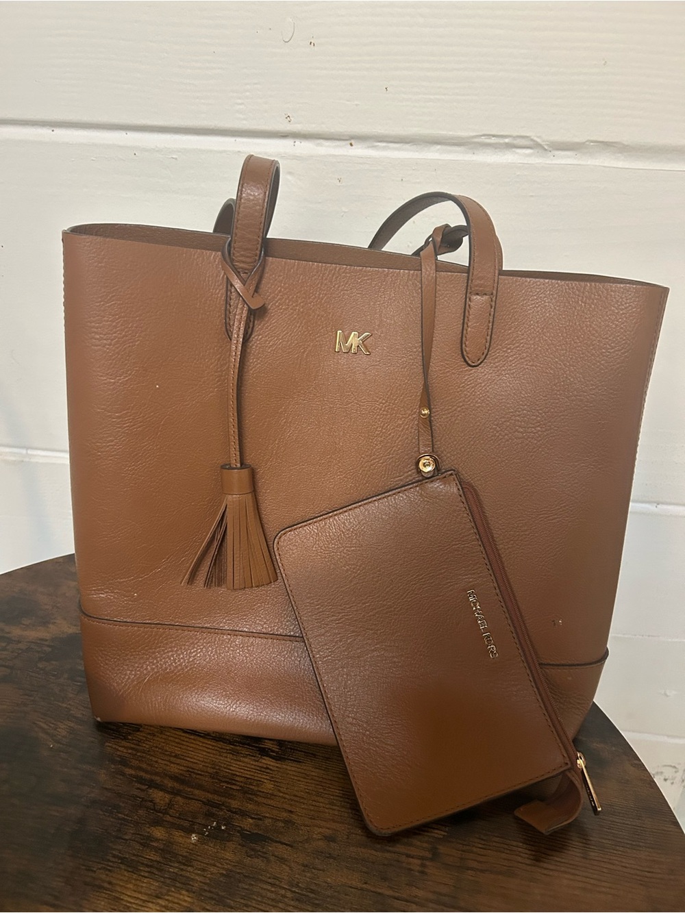 Michael Kors Brown Pebbled tote with mini pouch